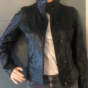 Lucky Brand Black Leather Moto Jacket XS